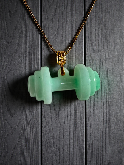 Chikara Gym Dumbbell Burmese A-Jadeite Charm Pendant (with 18K Yellow Gold)- Certified