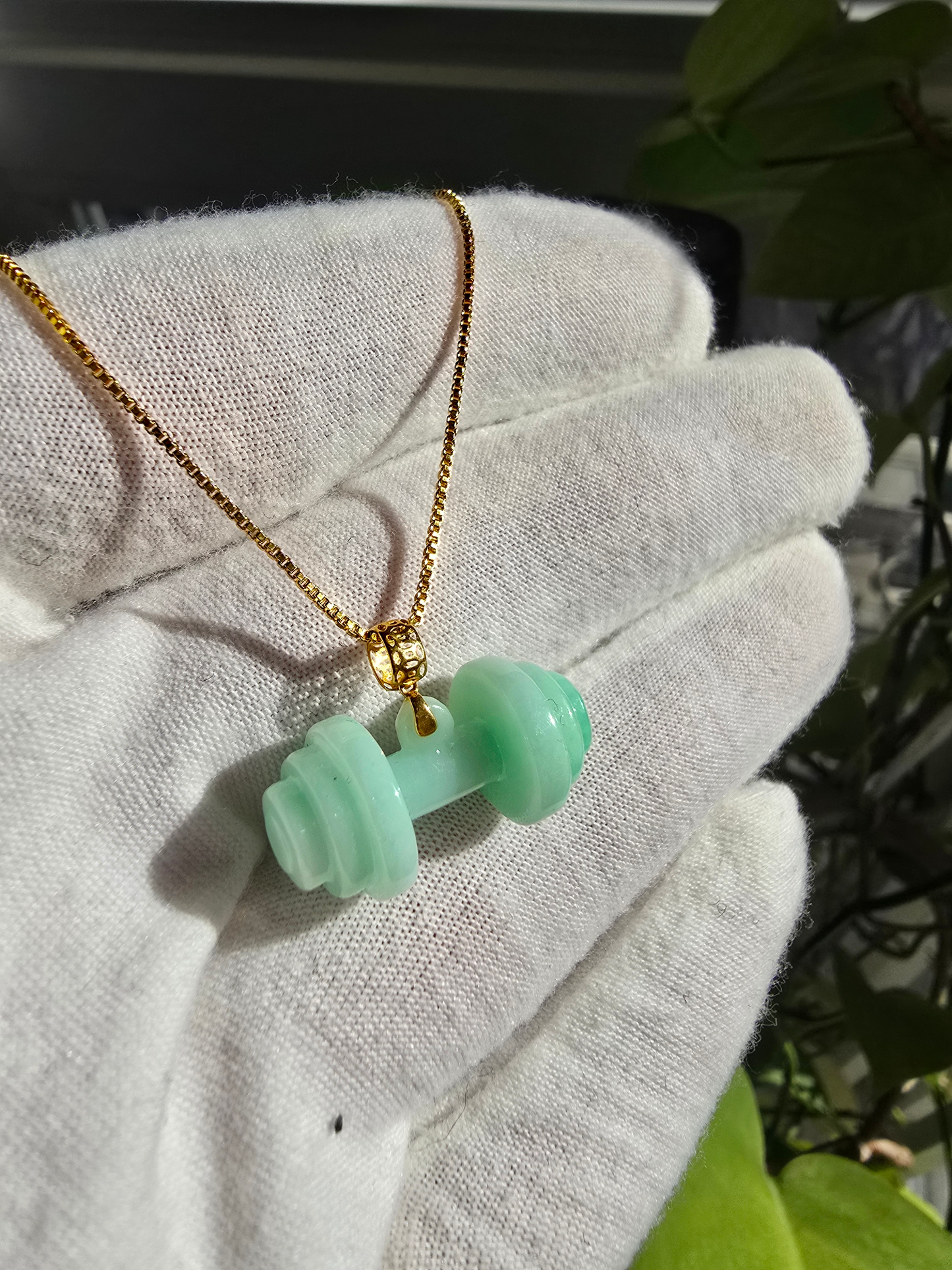 Chikara Gym Dumbbell Burmese A-Jadeite Charm Pendant (with 18K Yellow Gold)- Certified