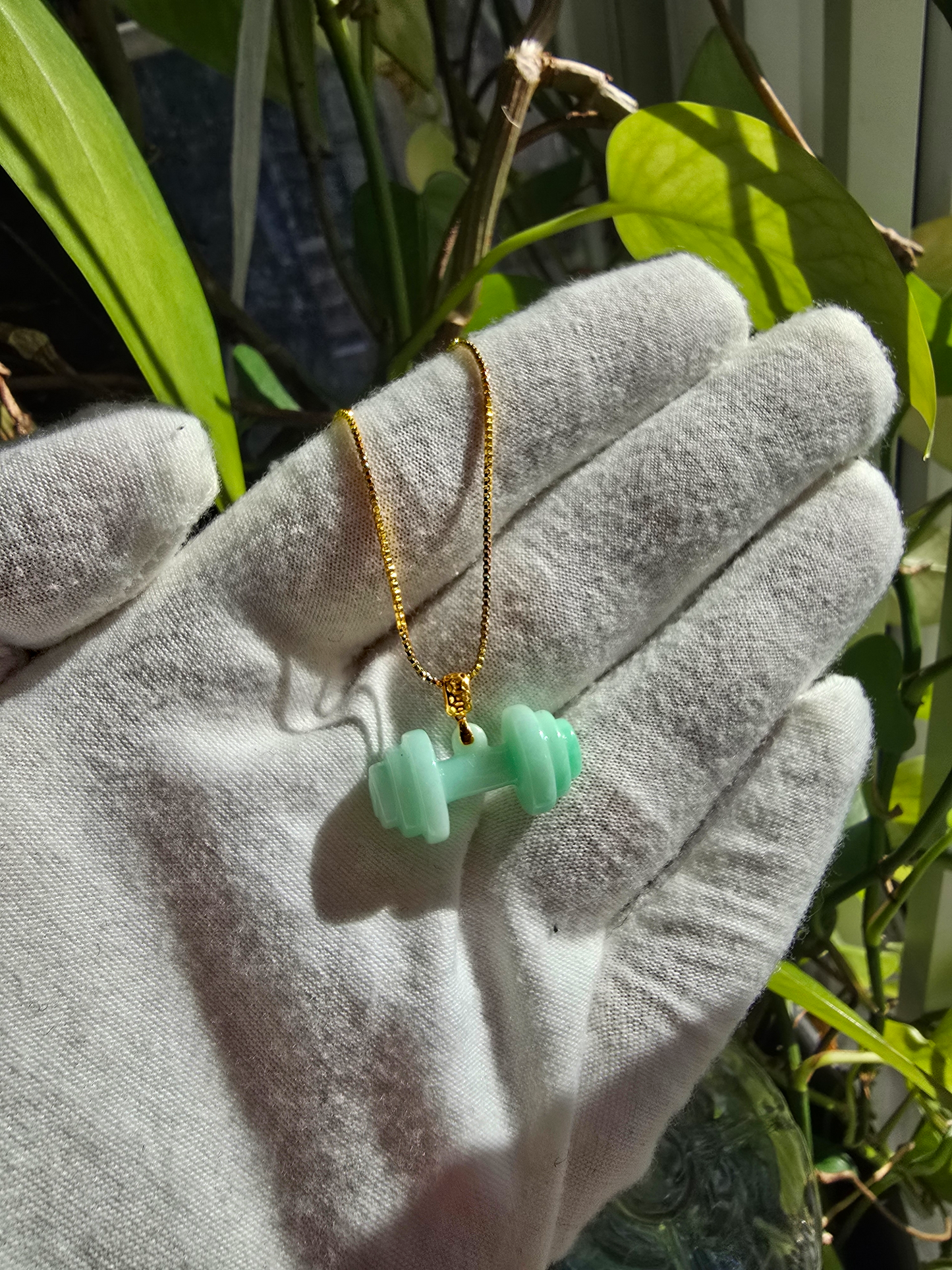 Chikara Gym Dumbbell Burmese A-Jadeite Charm Pendant (with 18K Yellow Gold)- Certified