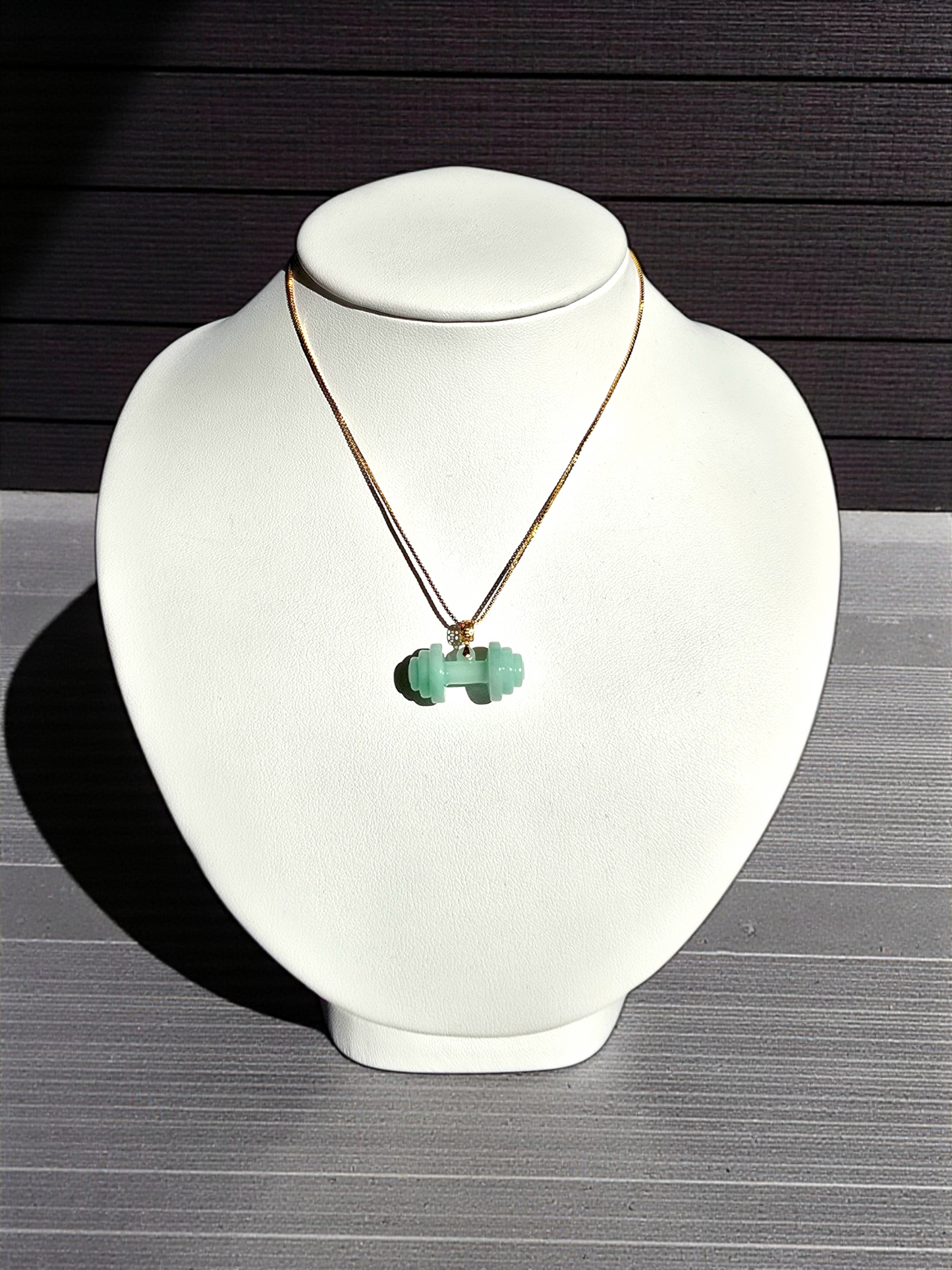 Chikara Gym Dumbbell Burmese A-Jadeite Charm Pendant (with 18K Yellow Gold)- Certified