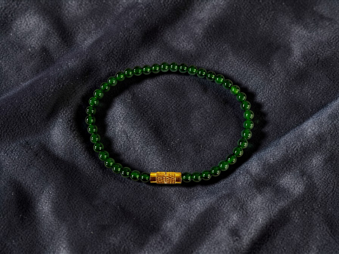 Certified Imperial Japanese Green Burmese A-Jade Beaded Bracelet (MADE IN JAPAN) (4 mm Each x 43 beads) 05042 (With Sterling Silver 925)