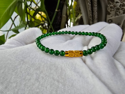 Certified Imperial Japanese Green Burmese A-Jade Beaded Bracelet (MADE IN JAPAN) (4 mm Each x 43 beads) 05042 (With Sterling Silver 925)