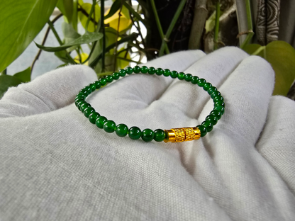 Certified Imperial Japanese Green Burmese A-Jade Beaded Bracelet (MADE IN JAPAN) (4 mm Each x 43 beads) 05042 (With Sterling Silver 925)