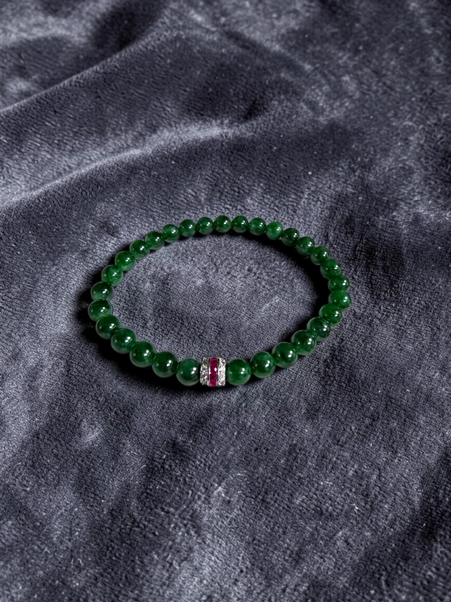 Certified Japanese Deep Apple Green Burmese A-Jade Beaded Bracelet (MADE IN JAPAN) (6 mm Each x 30 beads) 05043 (With Sterling Silver 925)