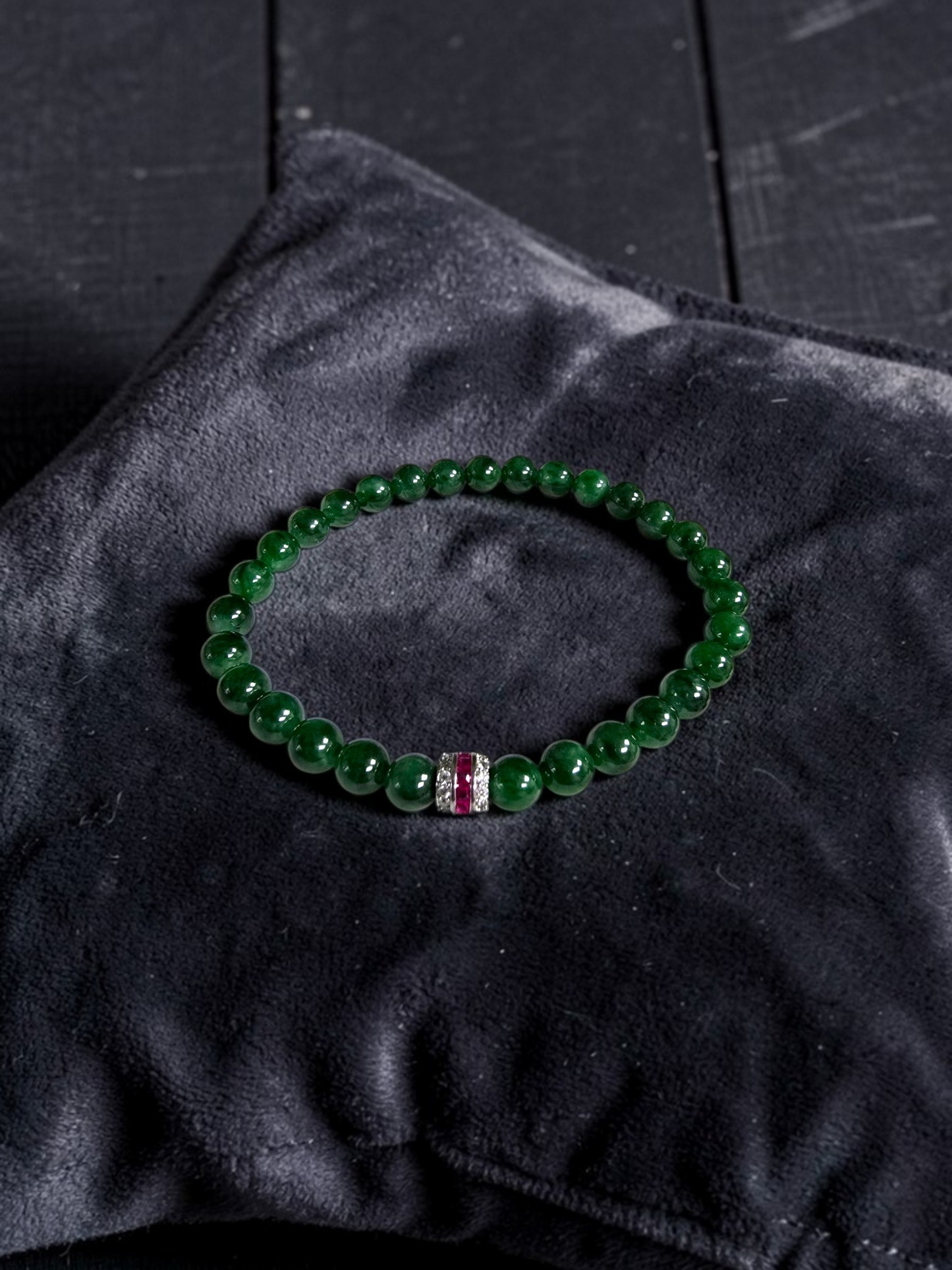 Certified Japanese Deep Apple Green Burmese A-Jade Beaded Bracelet (MADE IN JAPAN) (6 mm Each x 30 beads) 05043 (With Sterling Silver 925)