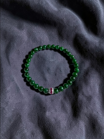 Certified Japanese Deep Apple Green Burmese A-Jade Beaded Bracelet (MADE IN JAPAN) (6 mm Each x 30 beads) 05043 (With Sterling Silver 925)