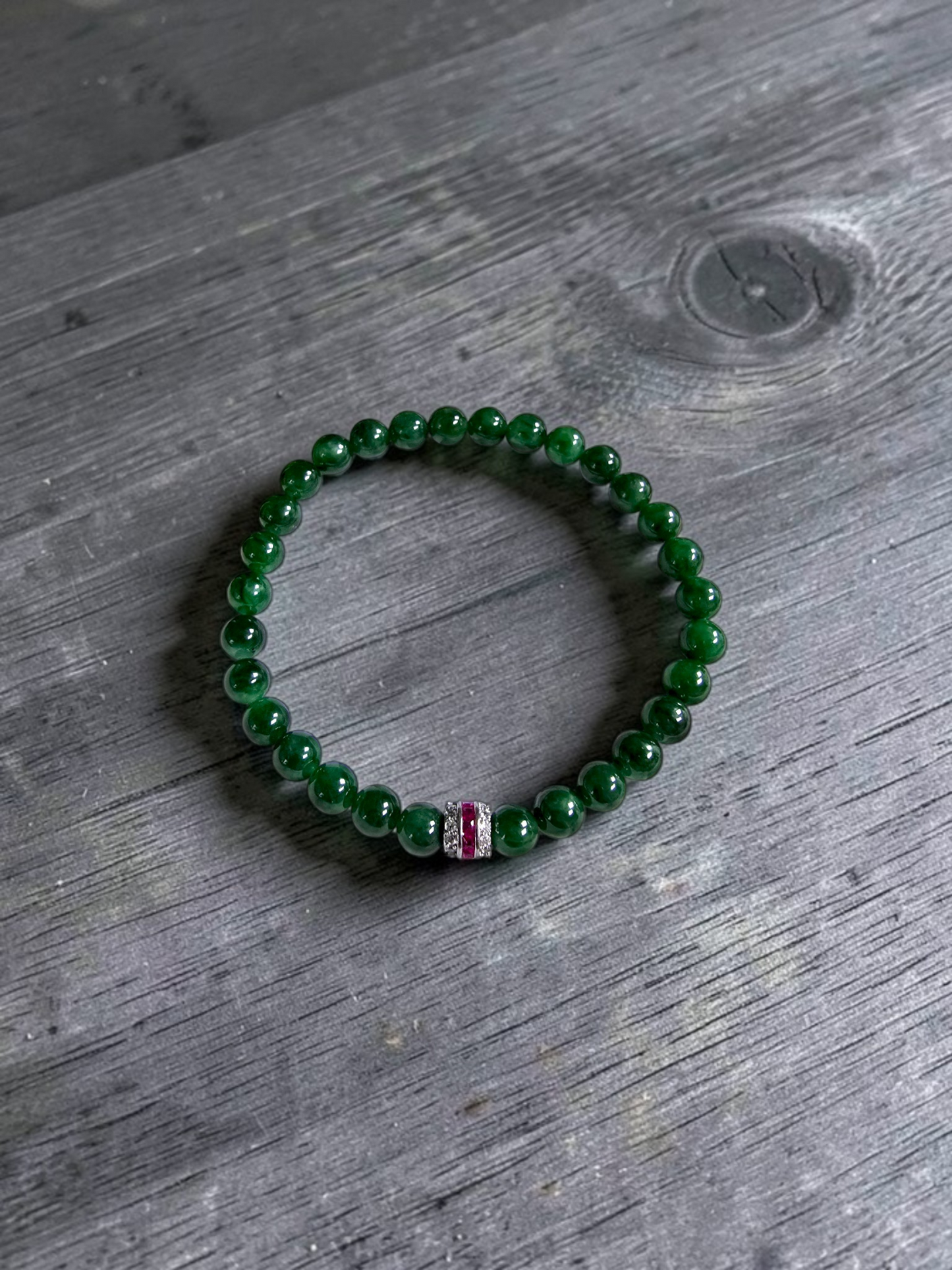 Certified Japanese Deep Apple Green Burmese A-Jade Beaded Bracelet (MADE IN JAPAN) (6 mm Each x 30 beads) 05043 (With Sterling Silver 925)