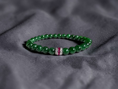 Certified Japanese Deep Apple Green Burmese A-Jade Beaded Bracelet (MADE IN JAPAN) (6 mm Each x 30 beads) 05043 (With Sterling Silver 925)