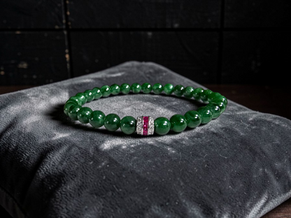 Certified Japanese Deep Apple Green Burmese A-Jade Beaded Bracelet (MADE IN JAPAN) (6 mm Each x 30 beads) 05043 (With Sterling Silver 925)