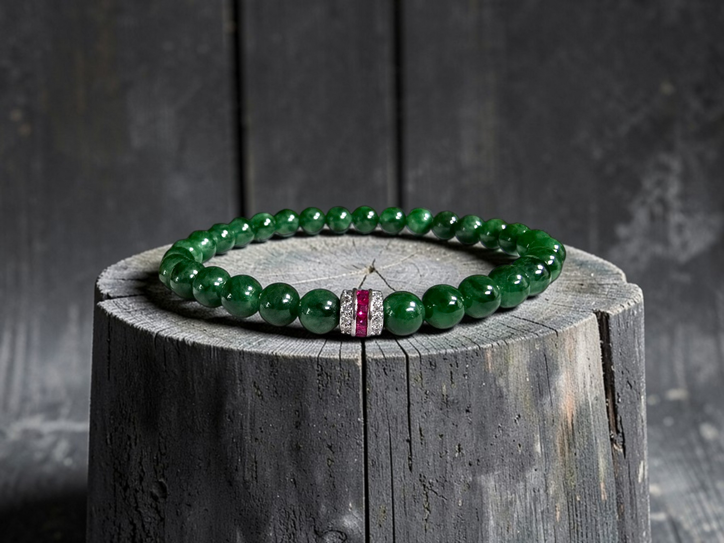 Certified Japanese Deep Apple Green Burmese A-Jade Beaded Bracelet (MADE IN JAPAN) (6 mm Each x 30 beads) 05043 (With Sterling Silver 925)