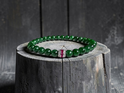 Certified Japanese Deep Apple Green Burmese A-Jade Beaded Bracelet (MADE IN JAPAN) (6 mm Each x 30 beads) 05043 (With Sterling Silver 925)