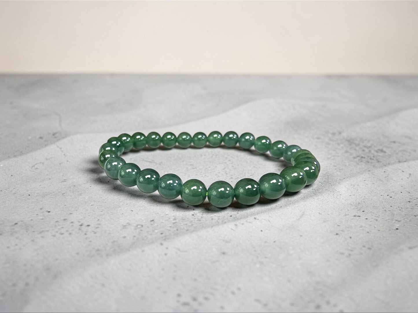 Certified Japanese Blue-Green Burmese A-Jade Beaded Bracelet (MADE IN JAPAN) (7 mm Each x 28 beads) 05044