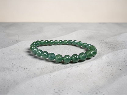 Certified Japanese Blue-Green Burmese A-Jade Beaded Bracelet (MADE IN JAPAN) (7 mm Each x 28 beads) 05044