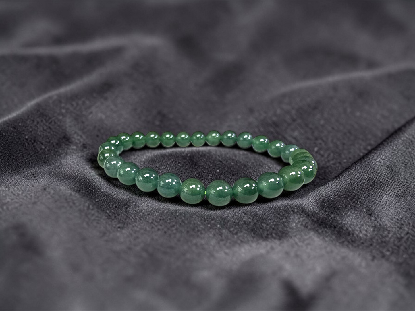 Certified Japanese Blue-Green Burmese A-Jade Beaded Bracelet (MADE IN JAPAN) (7 mm Each x 28 beads) 05044