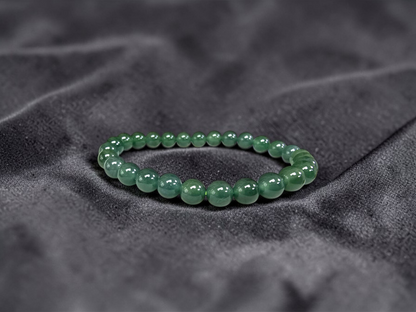 Certified Japanese Blue-Green Burmese A-Jade Beaded Bracelet (MADE IN JAPAN) (7 mm Each x 28 beads) 05044