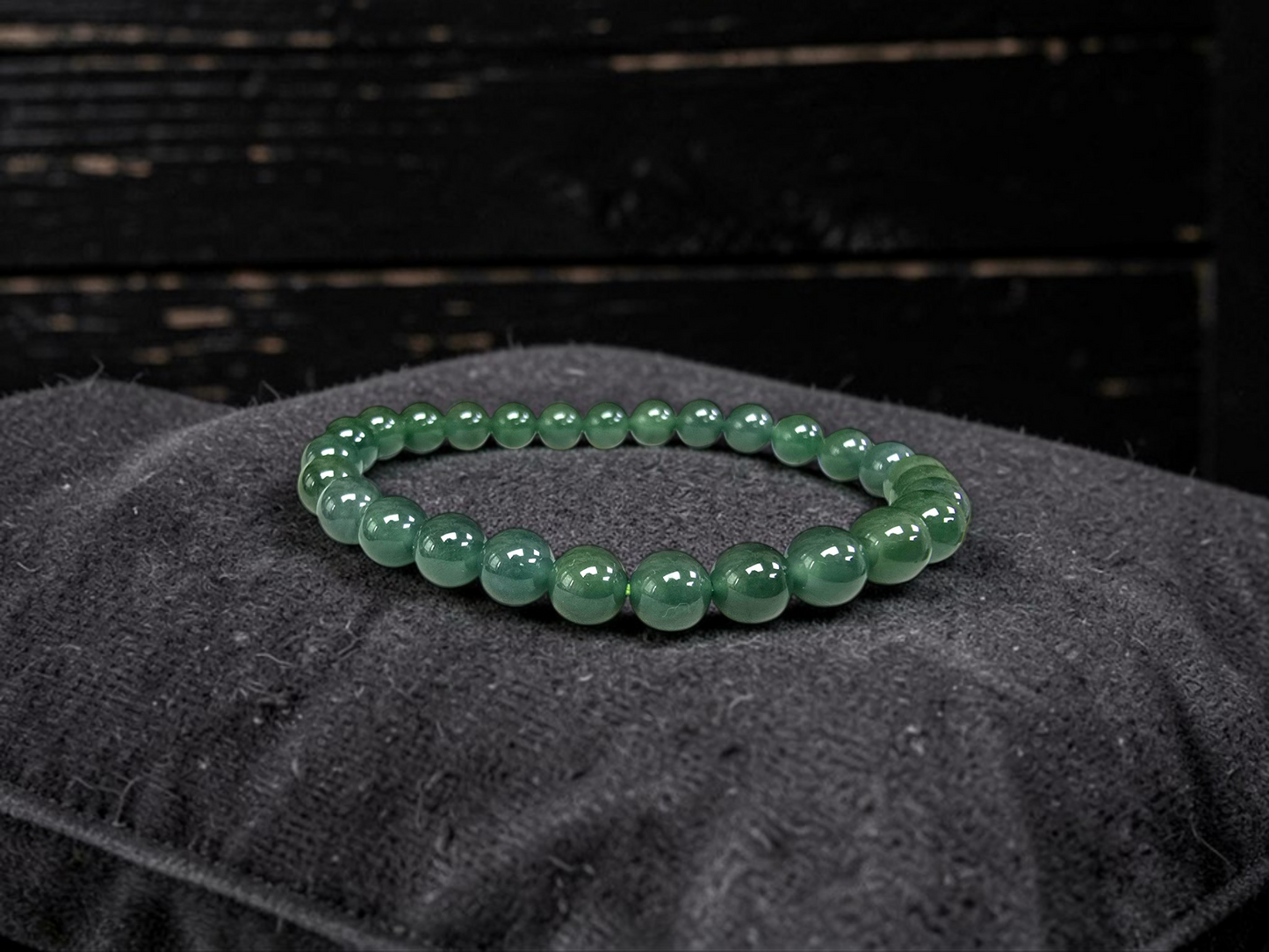 Certified Japanese Blue-Green Burmese A-Jade Beaded Bracelet (MADE IN JAPAN) (7 mm Each x 28 beads) 05044