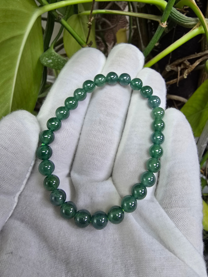 Certified Japanese Blue-Green Burmese A-Jade Beaded Bracelet (MADE IN JAPAN) (7 mm Each x 28 beads) 05044