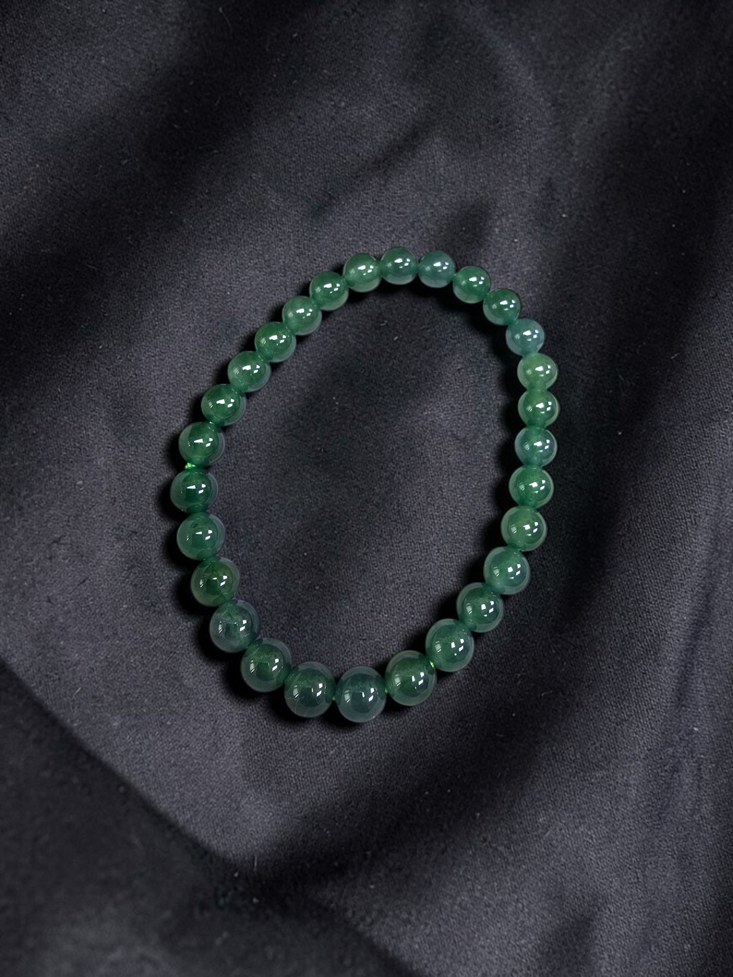 Certified Japanese Blue-Green Burmese A-Jade Beaded Bracelet (MADE IN JAPAN) (7 mm Each x 28 beads) 05044