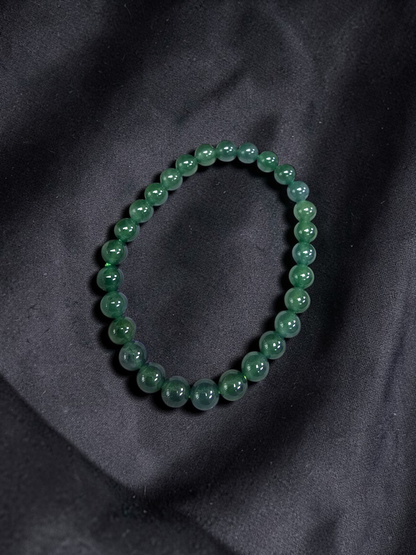 Certified Japanese Blue-Green Burmese A-Jade Beaded Bracelet (MADE IN JAPAN) (7 mm Each x 28 beads) 05044