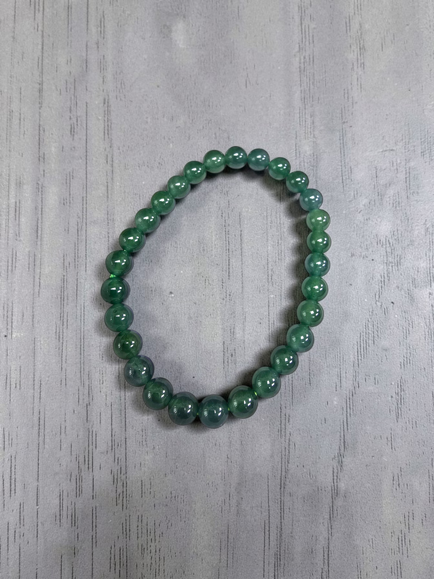 Certified Japanese Blue-Green Burmese A-Jade Beaded Bracelet (MADE IN JAPAN) (7 mm Each x 28 beads) 05044