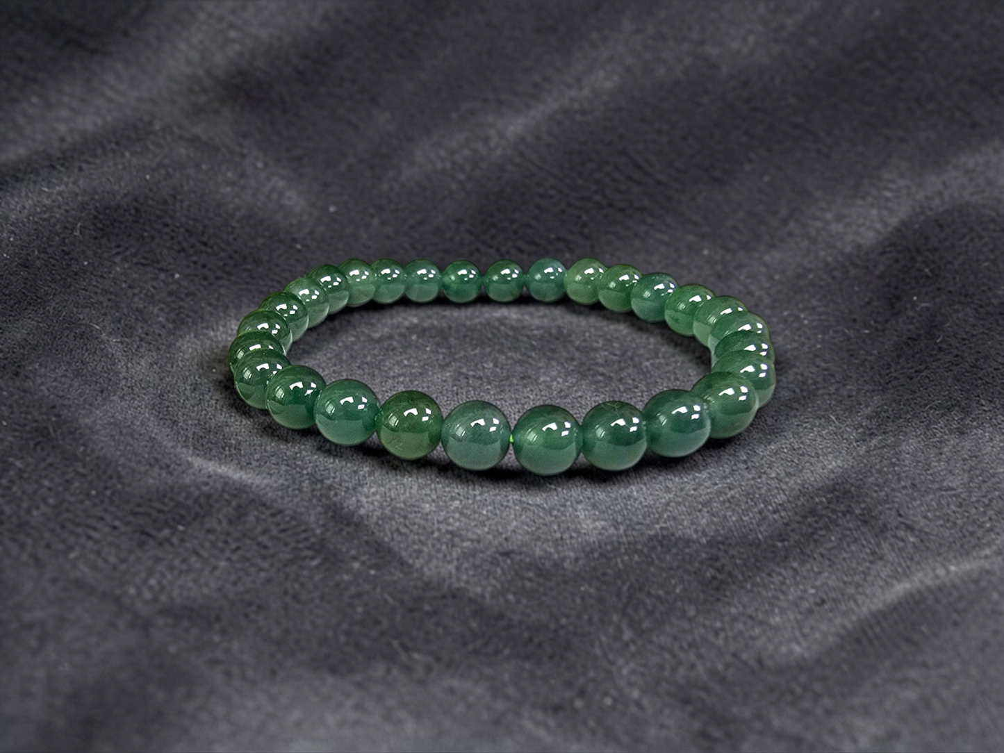 Certified Japanese Blue-Green Burmese A-Jade Beaded Bracelet (MADE IN JAPAN) (7 mm Each x 28 beads) 05044