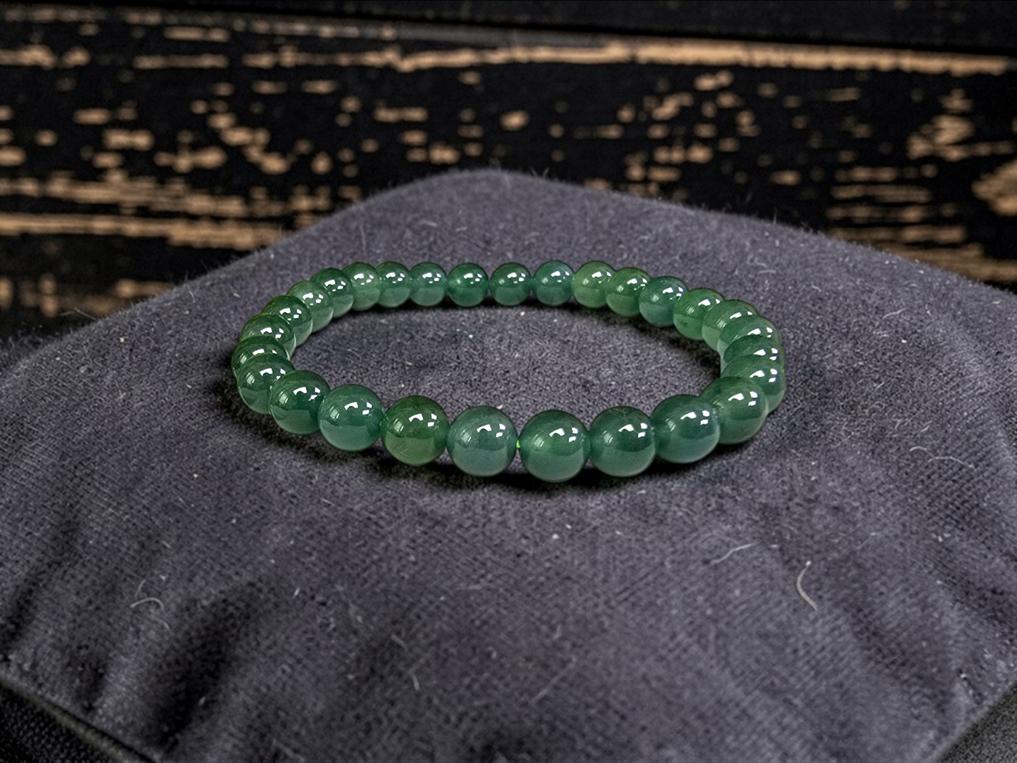 Certified Japanese Blue-Green Burmese A-Jade Beaded Bracelet (MADE IN JAPAN) (7 mm Each x 28 beads) 05044