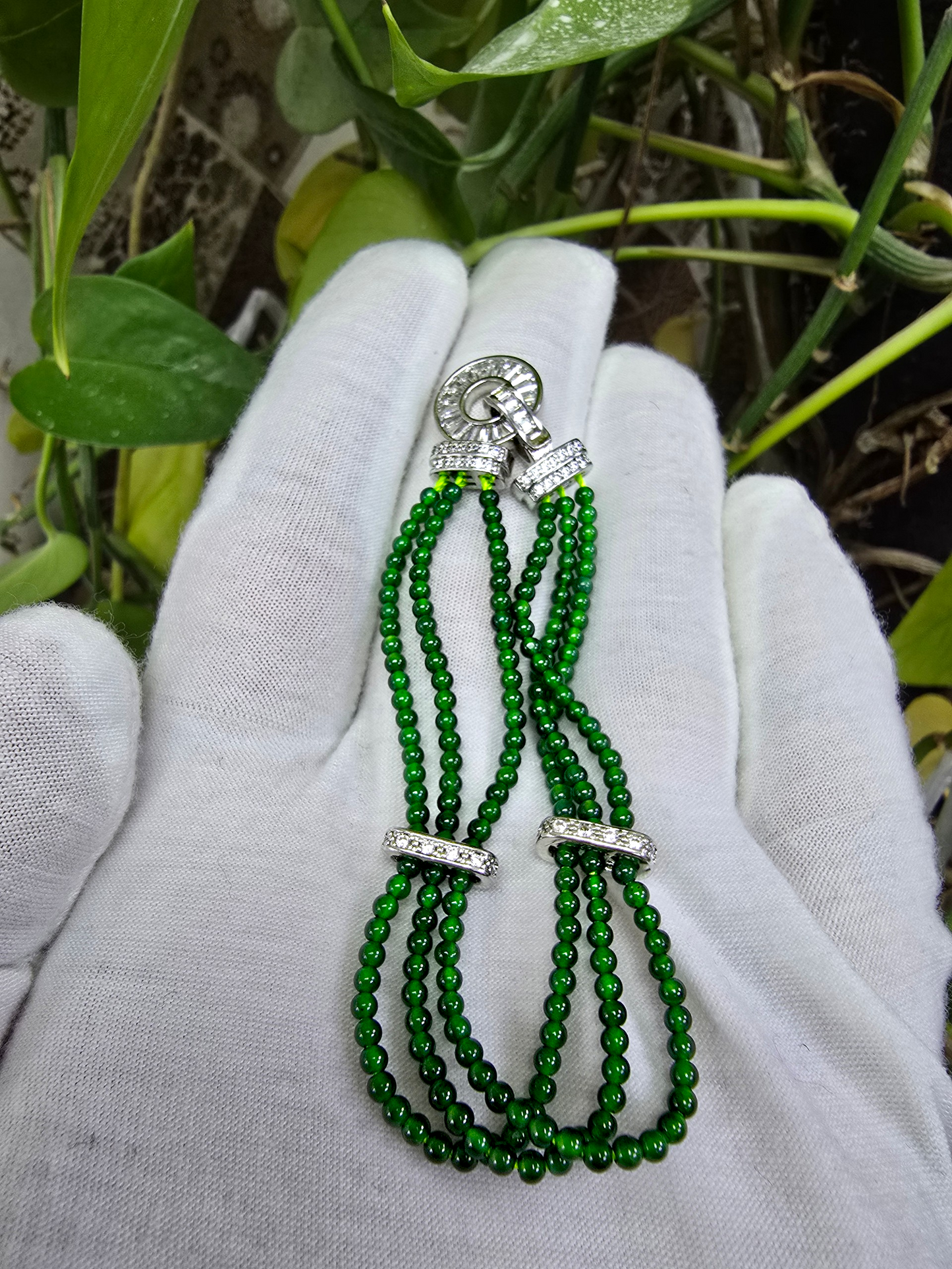 Certified Imperial Japanese Green Burmese A-Jade Triple Beaded Bracelet (MADE IN JAPAN) (2.50 mm Each x 180 beads) 05045 (With Silver 925)