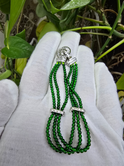 Certified Imperial Japanese Green Burmese A-Jade Triple Beaded Bracelet (MADE IN JAPAN) (2.50 mm Each x 180 beads) 05045 (With Silver 925)