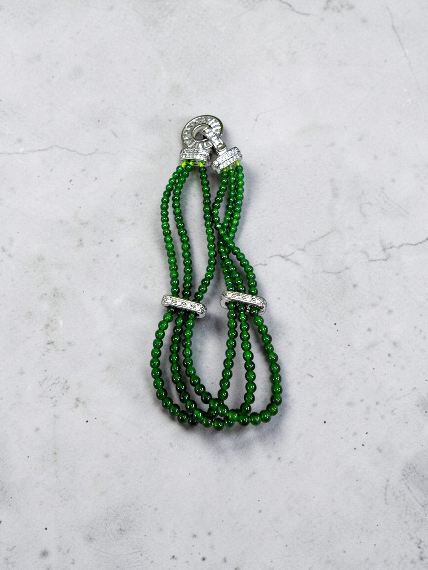 Certified Imperial Japanese Green Burmese A-Jade Triple Beaded Bracelet (MADE IN JAPAN) (2.50 mm Each x 180 beads) 05045 (With Silver 925)