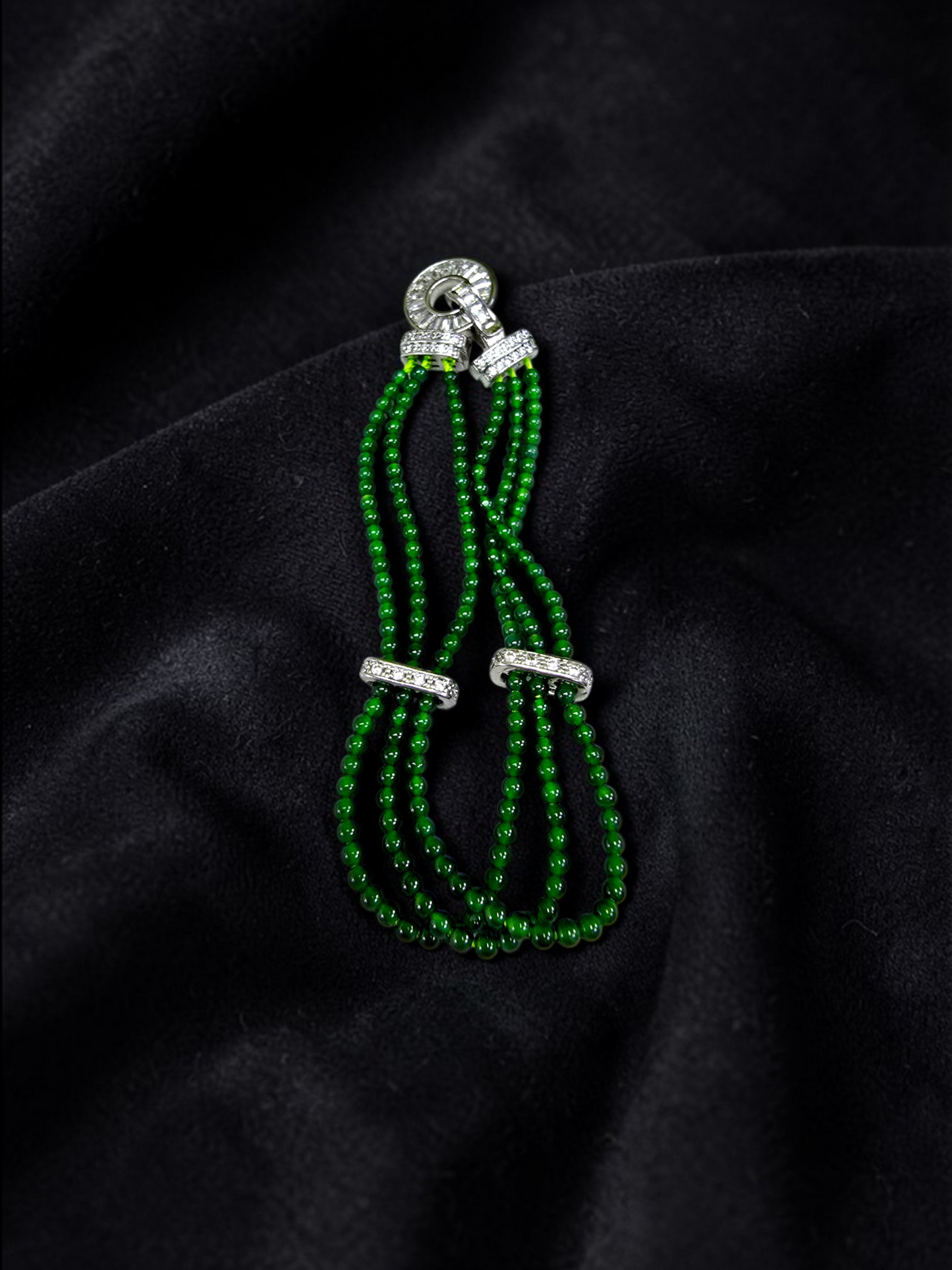 Certified Imperial Japanese Green Burmese A-Jade Triple Beaded Bracelet (MADE IN JAPAN) (2.50 mm Each x 180 beads) 05045 (With Silver 925)