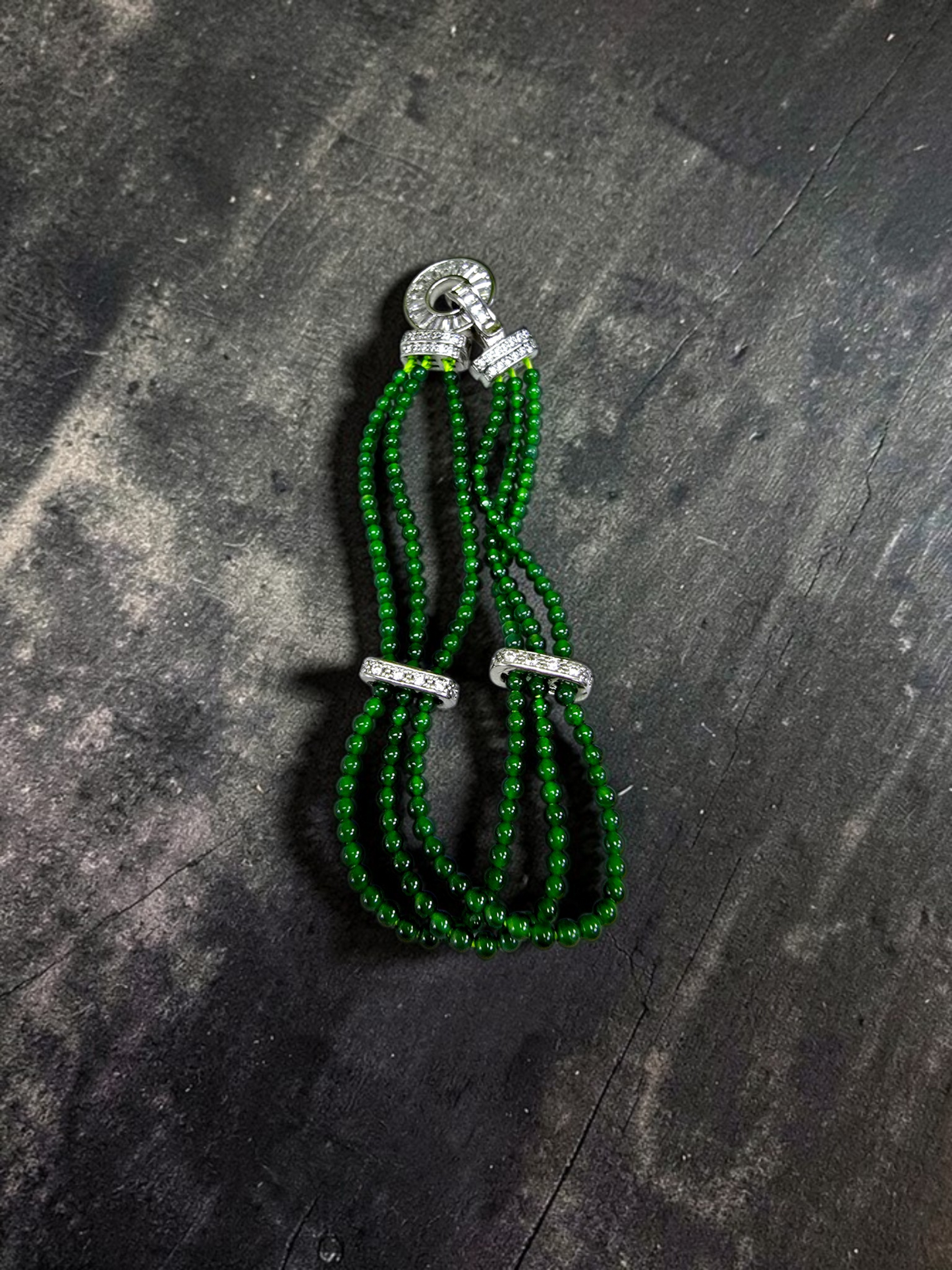 Certified Imperial Japanese Green Burmese A-Jade Triple Beaded Bracelet (MADE IN JAPAN) (2.50 mm Each x 180 beads) 05045 (With Silver 925)