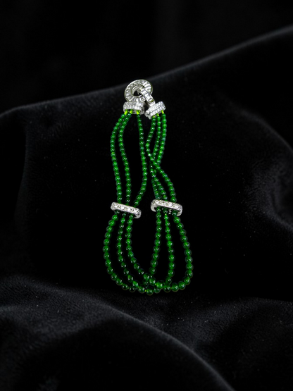 Certified Imperial Japanese Green Burmese A-Jade Triple Beaded Bracelet (MADE IN JAPAN) (2.50 mm Each x 180 beads) 05045 (With Silver 925)