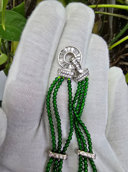 Certified Imperial Japanese Green Burmese A-Jade Triple Beaded Bracelet (MADE IN JAPAN) (2.50 mm Each x 180 beads) 05045 (With Silver 925)