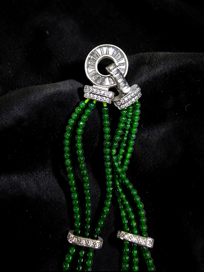 Certified Imperial Japanese Green Burmese A-Jade Triple Beaded Bracelet (MADE IN JAPAN) (2.50 mm Each x 180 beads) 05045 (With Silver 925)