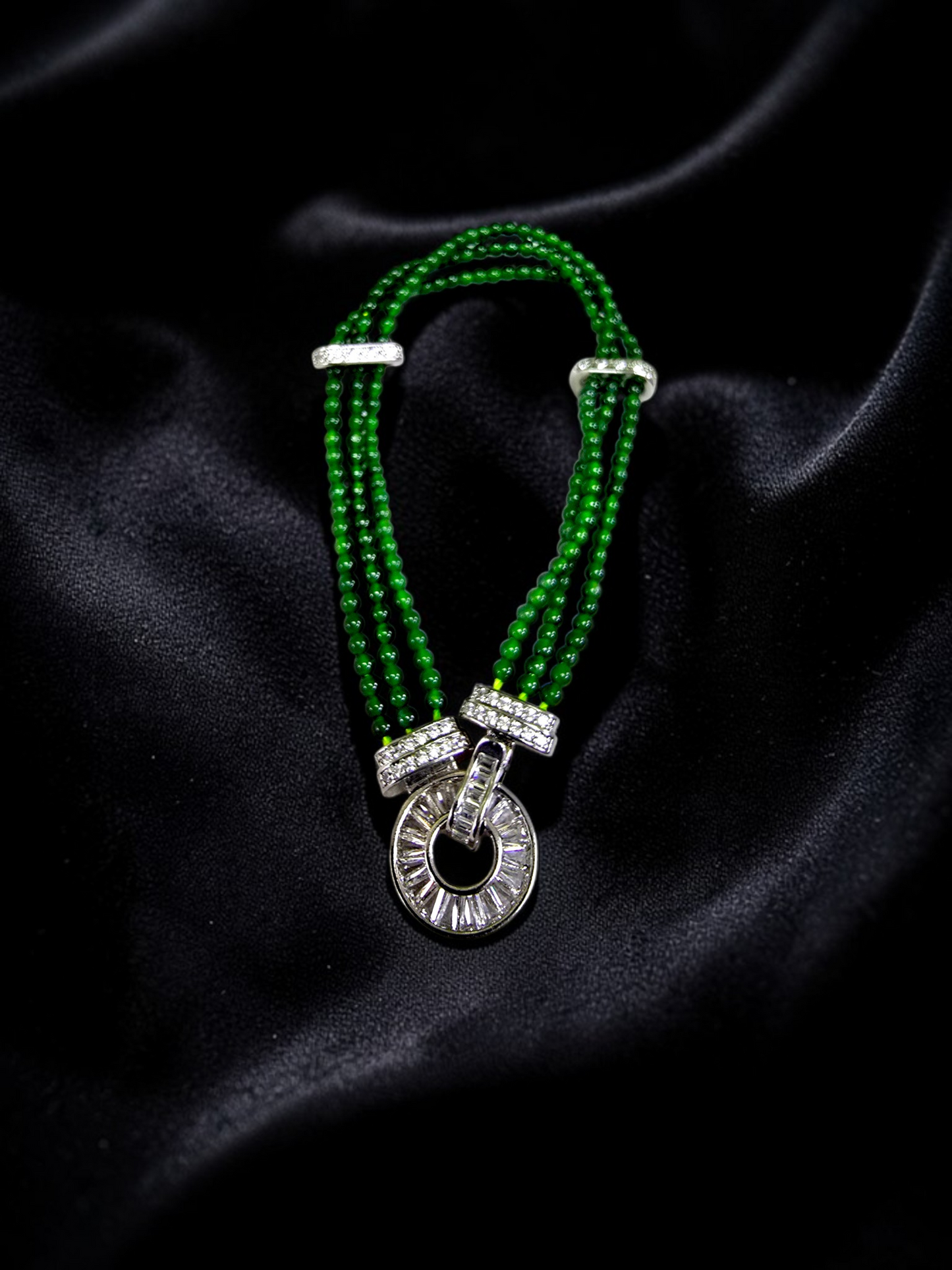 Certified Imperial Japanese Green Burmese A-Jade Triple Beaded Bracelet (MADE IN JAPAN) (2.50 mm Each x 180 beads) 05045 (With Silver 925)