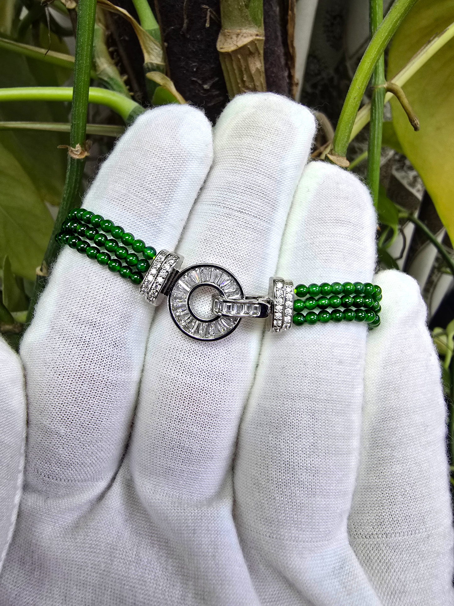 Certified Imperial Japanese Green Burmese A-Jade Triple Beaded Bracelet (MADE IN JAPAN) (2.50 mm Each x 180 beads) 05045 (With Silver 925)