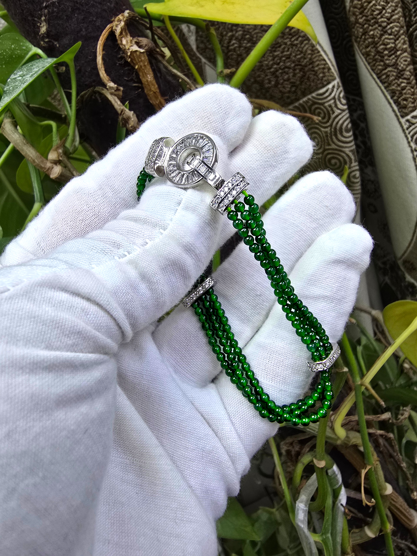 Certified Imperial Japanese Green Burmese A-Jade Triple Beaded Bracelet (MADE IN JAPAN) (2.50 mm Each x 180 beads) 05045 (With Silver 925)