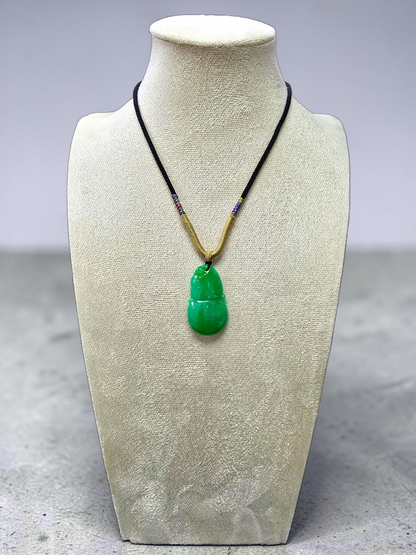Buddha Double Gourd Vivid-Imperial Green Burmese A-Jadeite Pendant - V1 - Certified