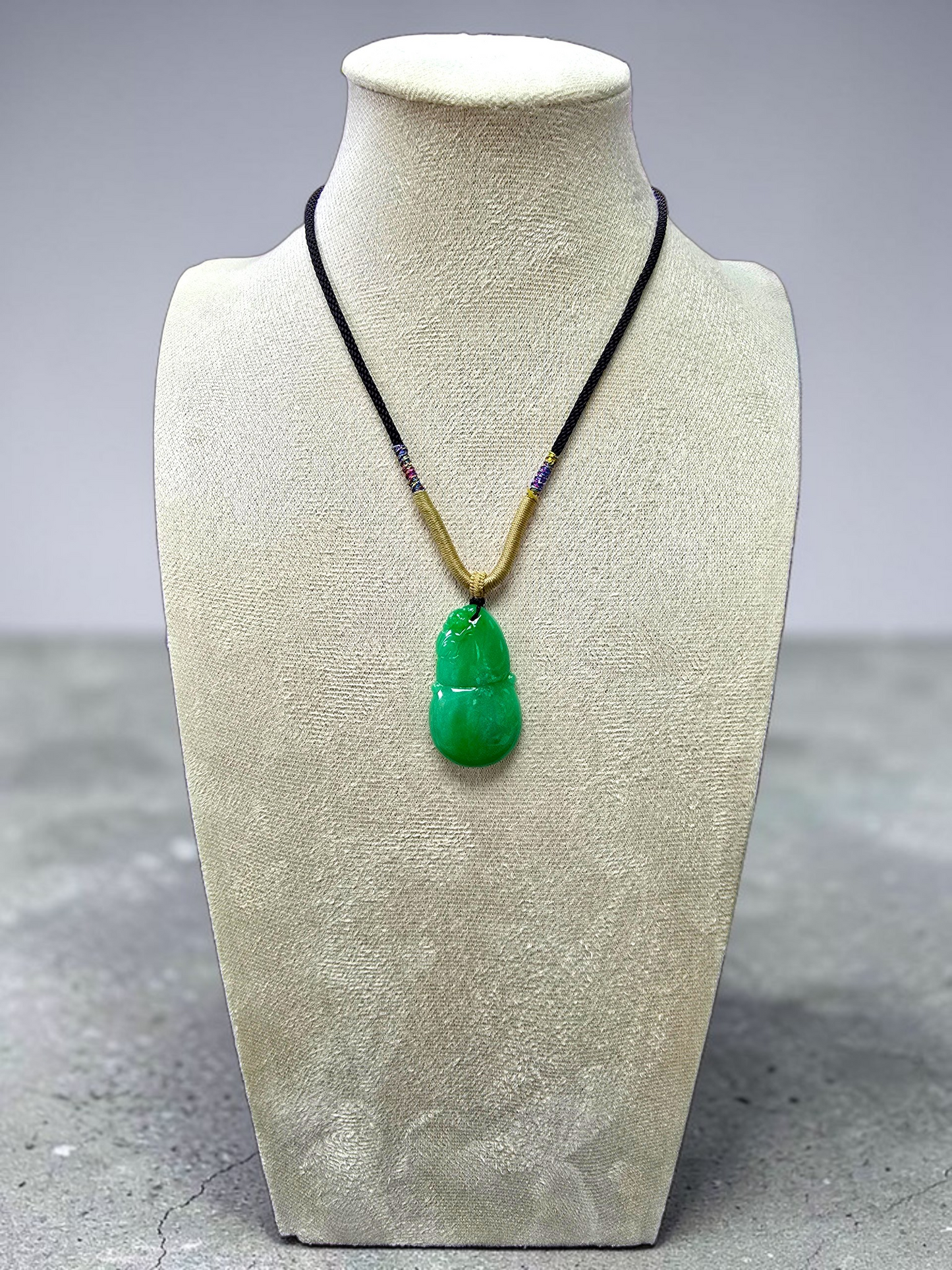 Buddha Double Gourd Vivid-Imperial Green Burmese A-Jadeite Pendant - V1 - Certified