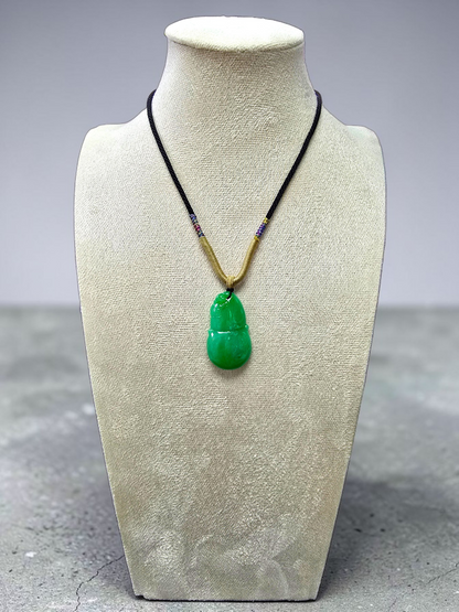 Buddha Double Gourd Vivid-Imperial Green Burmese A-Jadeite Pendant - V1 - Certified