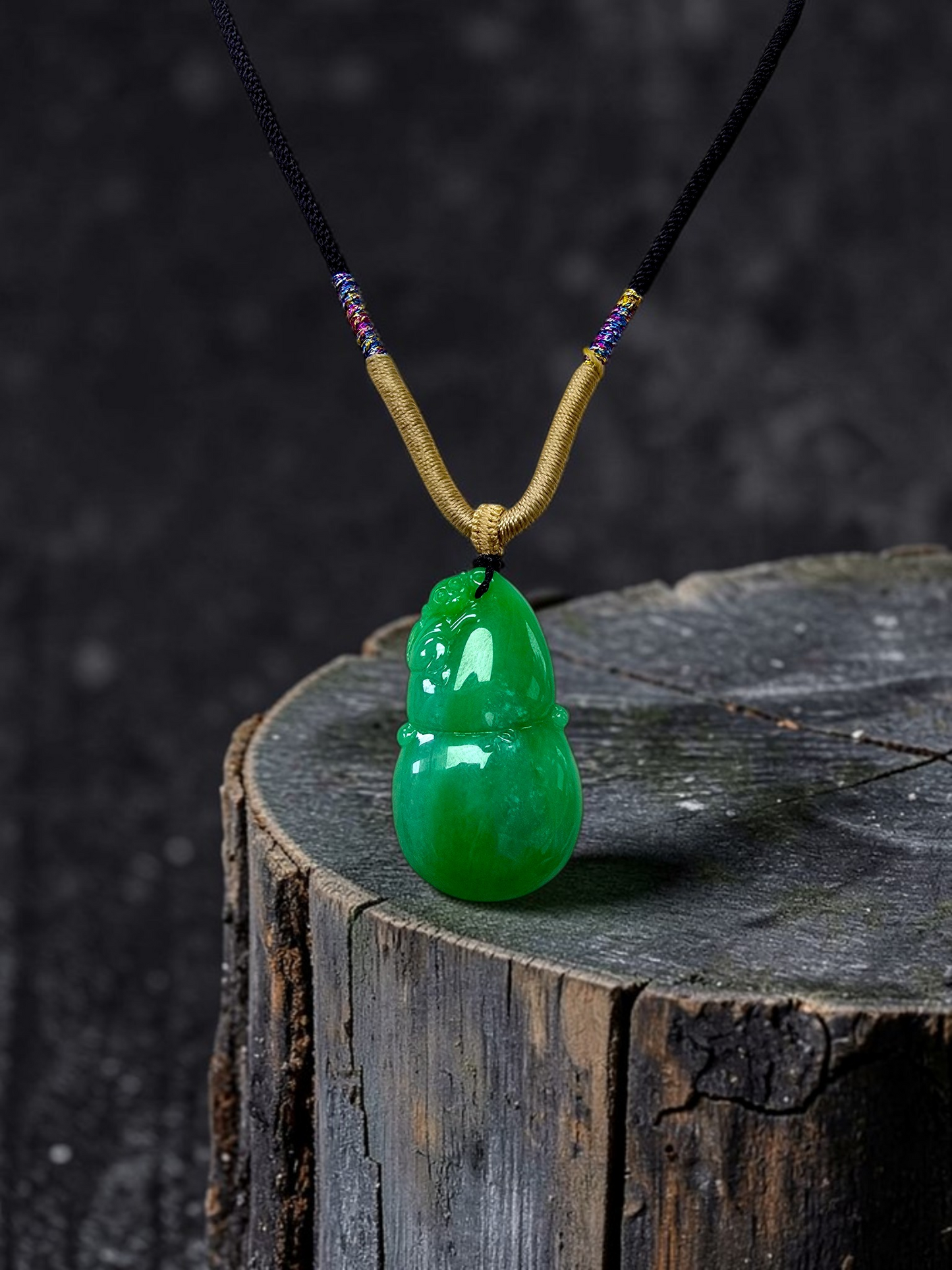Buddha Double Gourd Vivid-Imperial Green Burmese A-Jadeite Pendant - V1 - Certified