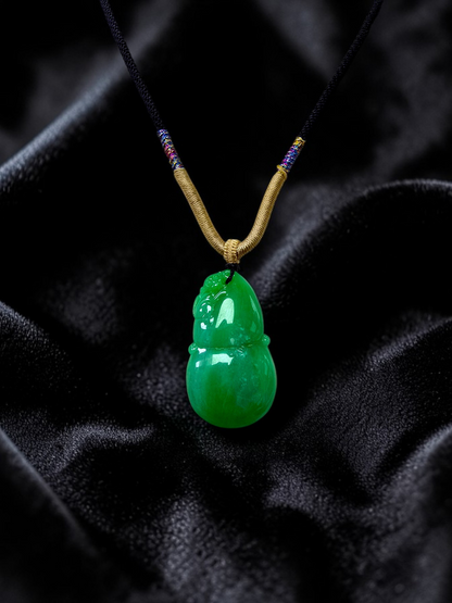 Buddha Double Gourd Vivid-Imperial Green Burmese A-Jadeite Pendant - V1 - Certified