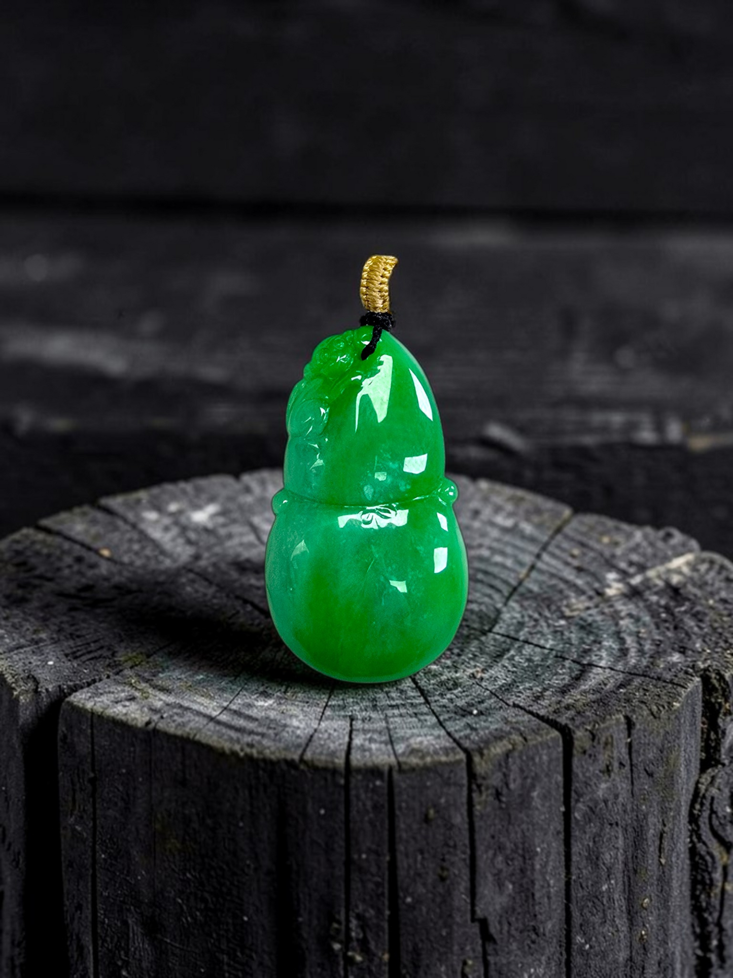 Buddha Double Gourd Vivid-Imperial Green Burmese A-Jadeite Pendant - V1 - Certified