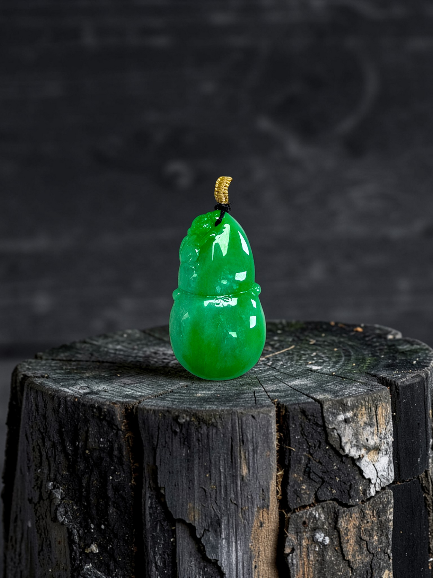 Buddha Double Gourd Vivid-Imperial Green Burmese A-Jadeite Pendant - V1 - Certified