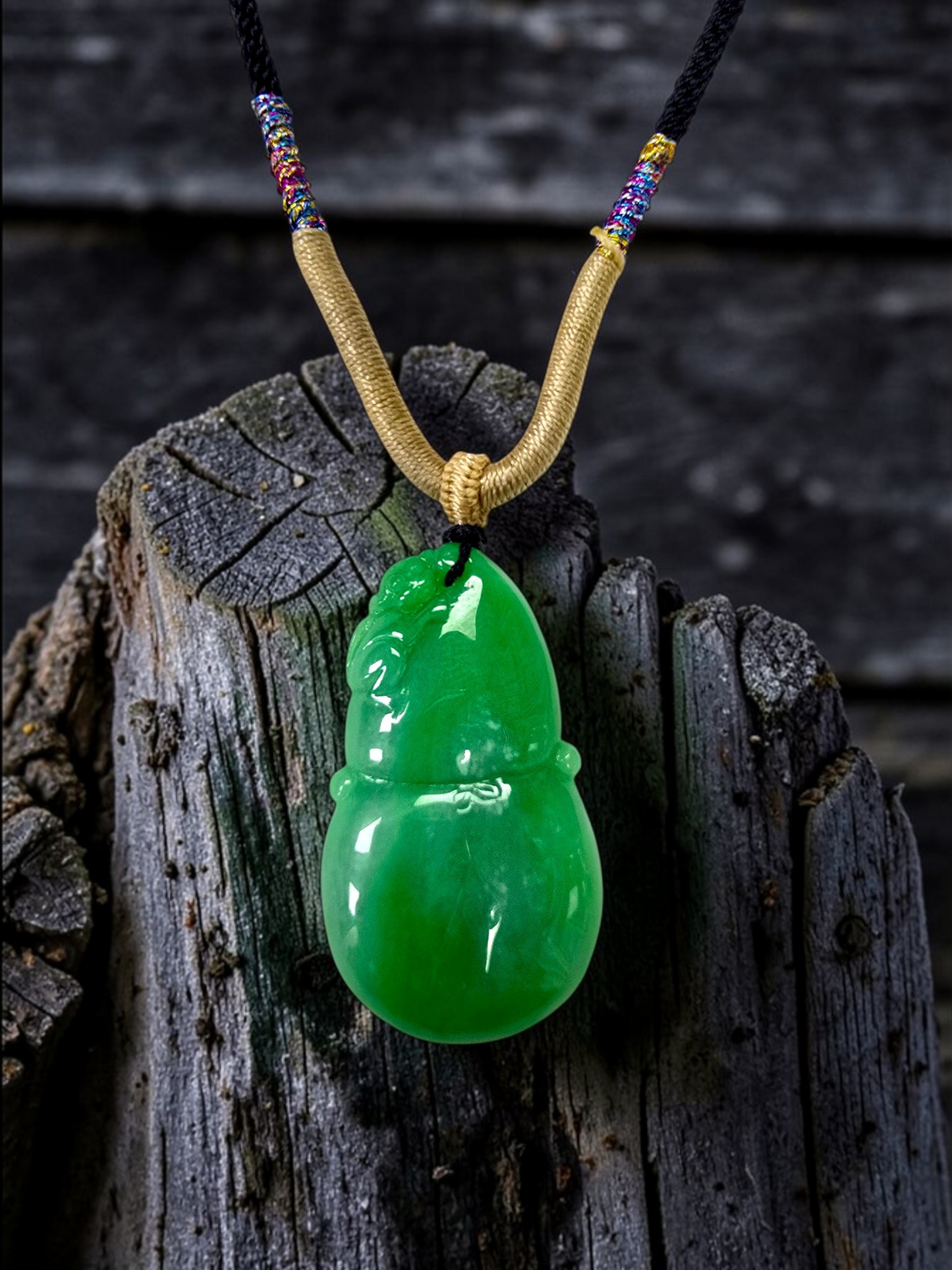 Buddha Double Gourd Vivid-Imperial Green Burmese A-Jadeite Pendant - V1 - Certified