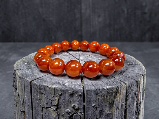 Imperial Japanese Red Burmese A-Jade Beaded Bracelet (MADE IN JAPAN) (12.50 mm Each x 17 beads) - Certified 05049