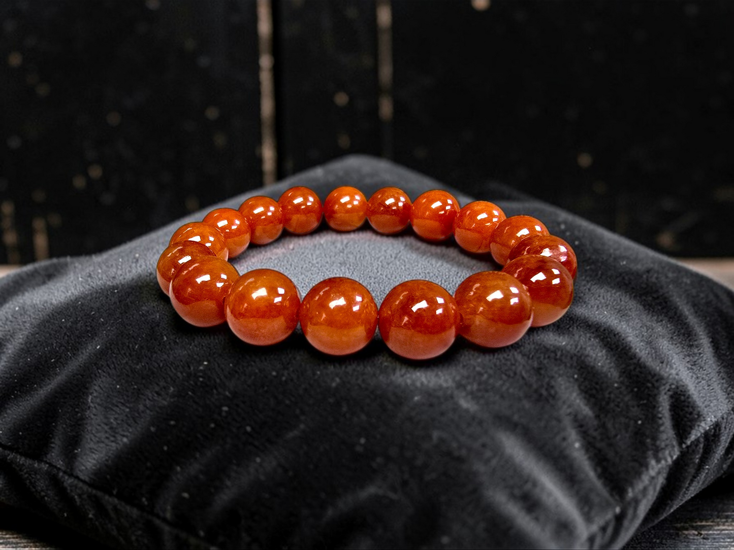 Imperial Japanese Red Burmese A-Jade Beaded Bracelet (MADE IN JAPAN) (12.50 mm Each x 17 beads) - Certified 05049