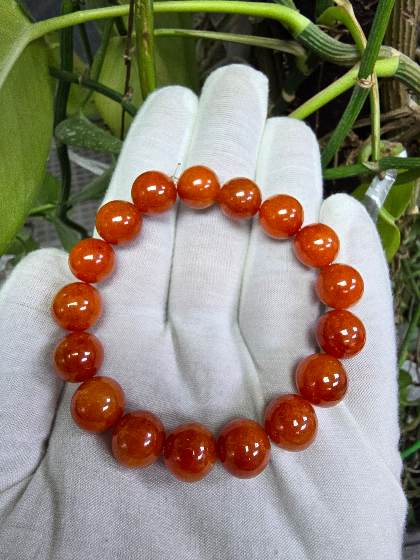 Imperial Japanese Red Burmese A-Jade Beaded Bracelet (MADE IN JAPAN) (12.50 mm Each x 17 beads) - Certified 05049