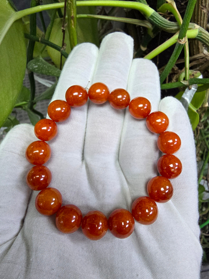 Imperial Japanese Red Burmese A-Jade Beaded Bracelet (MADE IN JAPAN) (12.50 mm Each x 17 beads) - Certified 05049