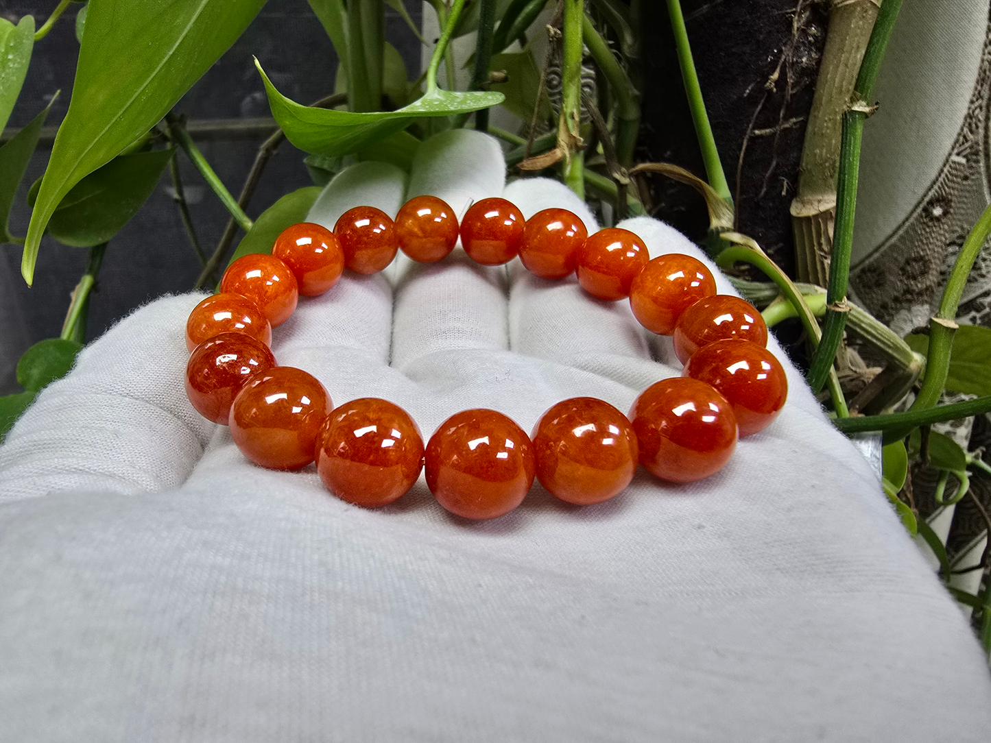 Imperial Japanese Red Burmese A-Jade Beaded Bracelet (MADE IN JAPAN) (12.50 mm Each x 17 beads) - Certified 05049
